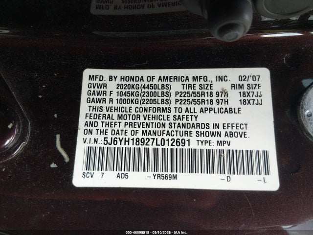 Aukcja sprzedaży 2007 Honda Element Sc, vin: 5J6YH18927L012691, numer aukcji: 46095918