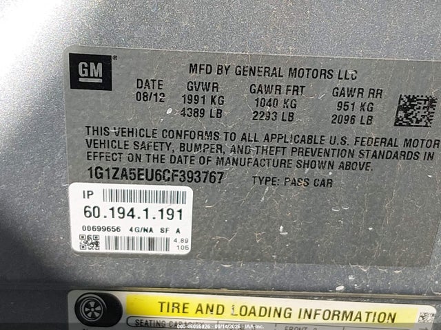 Aukcja sprzedaży 2012 Chevrolet Malibu Ls, vin: 1G1ZA5EU6CF393767, numer aukcji: 46095926