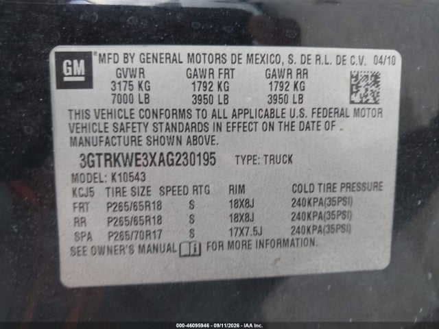 Продажа на аукционе авто 2010 Gmc Sierra 1500 Slt, vin: 3GTRKWE3XAG230195, номер лота: 46095946