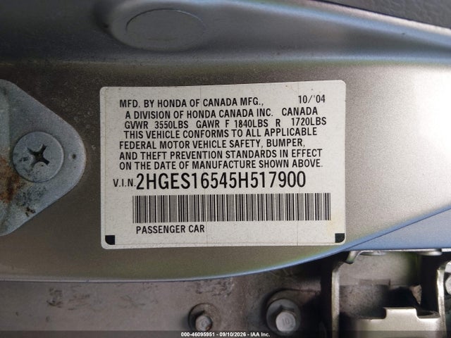 Продажа на аукционе авто 2005 Honda Civic Lx, vin: 2HGES16545H517900, номер лота: 46095951