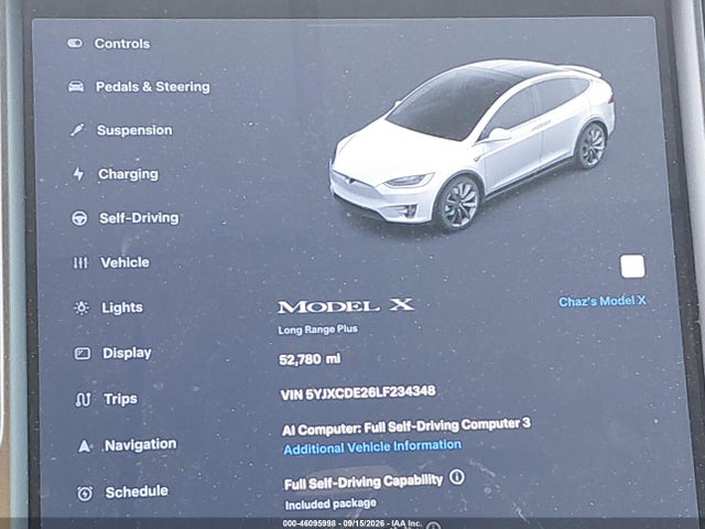 Aukcja sprzedaży 2020 Tesla Model X, vin: 5YJXCDE26LF234348, numer aukcji: 46095998