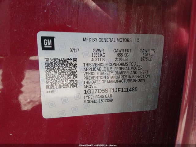 Aukcja sprzedaży 2018 Chevrolet Malibu Lt, vin: 1G1ZD5ST1JF111485, numer aukcji: 46096007