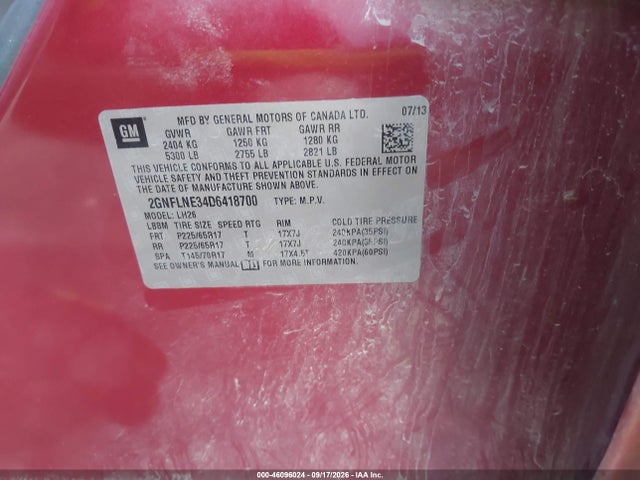 46096024 :رقم المزاد ، 2GNFLNE34D6418700 vin ، 2013 Chevrolet Equinox 2lt مزاد بيع