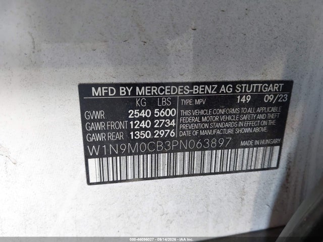Продажа на аукционе авто 2023 Mercedes-benz Eqb 250 Suv, vin: W1N9M0CB3PN063897, номер лота: 46096027