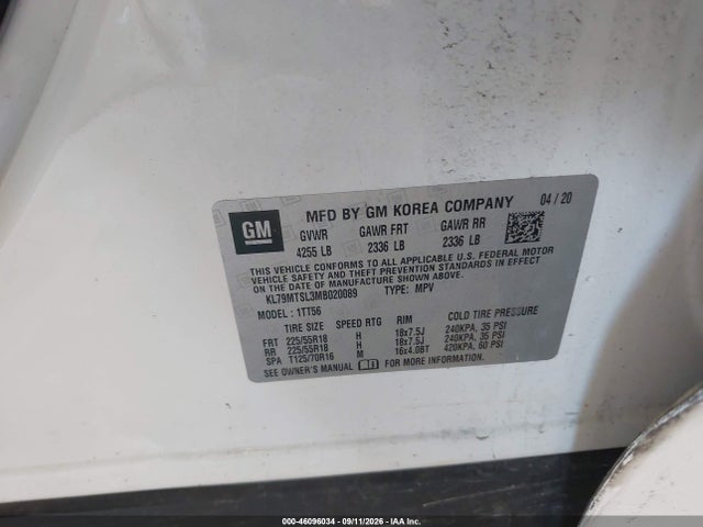 46096034 :رقم المزاد ، KL79MTSL3MB020089 vin ، 2021 Chevrolet Trailblazer Fwd Rs مزاد بيع