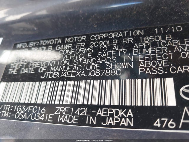 Aukcja sprzedaży 2010 Toyota Corolla Le, vin: JTDBU4EEXAJ087880, numer aukcji: 46096050