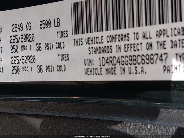 46096076 :رقم المزاد ، 1D4RD4GG9BC698747 vin ، 2011 Dodge Durango Crew مزاد بيع