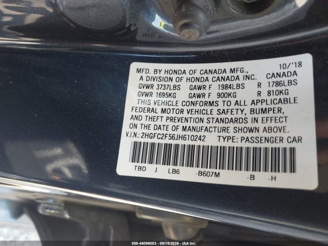 Продаж на аукціоні авто 2018 Honda Civic Lx, vin: 2HGFC2F56JH610242, номер лоту: 46096083