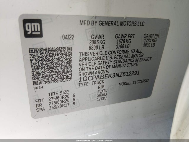 Aukcja sprzedaży 2022 Chevrolet Silverado 1500 2wd  Short Bed Custom, vin: 1GCPABEK3NZ512291, numer aukcji: 46096084