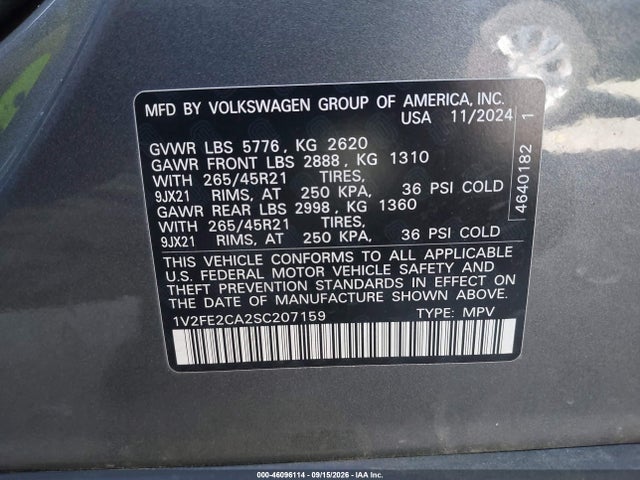 Auction sale of the 2025 Volkswagen Atlas Cross Sport 2.0t Sel Premium R-line, vin: 1V2FE2CA2SC207159, lot number: 46096114
