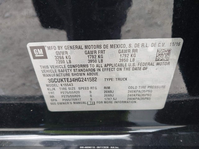 Aukcja sprzedaży 2017 Chevrolet Silverado 1500 High Country, vin: 3GCUKTEJ4HG241582, numer aukcji: 46096118