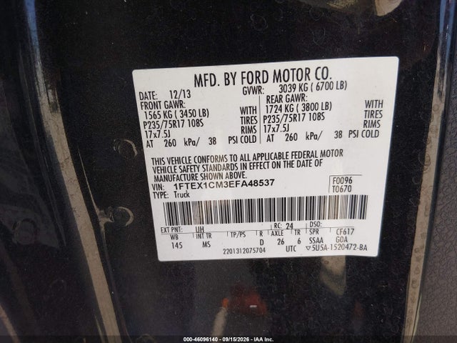 Продажа на аукционе авто 2014 Ford F-150 Xlt, vin: 1FTEX1CM3EFA48537, номер лота: 46096140