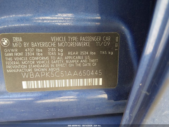 Aukcja sprzedaży 2010 Bmw 328i Xdrive, vin: WBAPK5C51AA650445, numer aukcji: 46096163