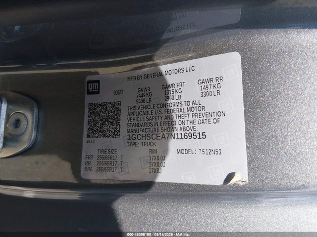 Продажа на аукционе авто 2022 Chevrolet Colorado 2wd  Long Box Lt, vin: 1GCHSCEA7N1169515, номер лота: 46096188