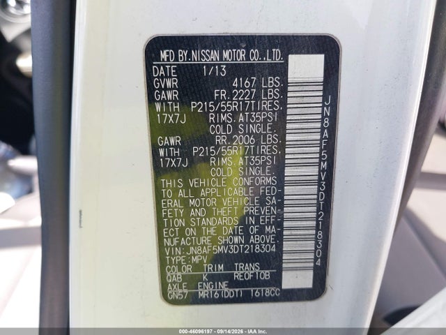 46096197 :رقم المزاد ، JN8AF5MV3DT218304 vin ، 2013 Nissan Juke Sv مزاد بيع
