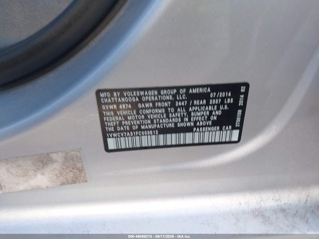 Aukcja sprzedaży 2015 Volkswagen Passat 2.0l Tdi Sel Premium, vin: 1VWCV7A31FC003512, numer aukcji: 46096210
