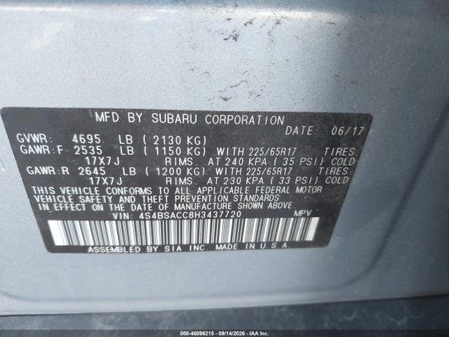 Subaru Outback 2.5i Premium 2017 4S4BSACC8H3437720 Image 9