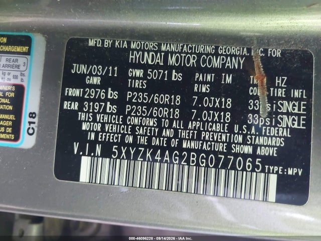 Продаж на аукціоні авто 2011 Hyundai Santa Fe Limited V6, vin: 5XYZK4AG2BG077065, номер лоту: 46096228
