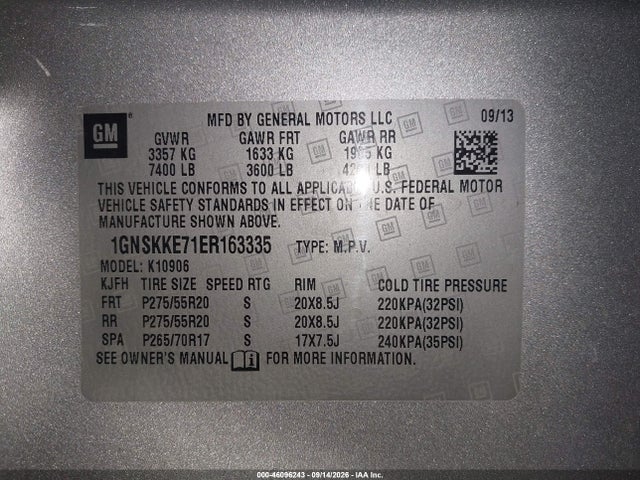 46096243 :رقم المزاد ، 1GNSKKE71ER163335 vin ، 2014 Chevrolet Suburban Ltz مزاد بيع