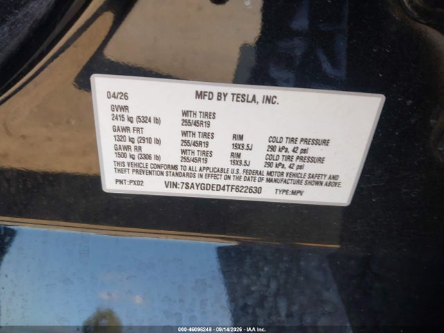 7SAYGDED4TF622630 Tesla Model Y Premium Rear-wheel Drive/rear-wheel Drive