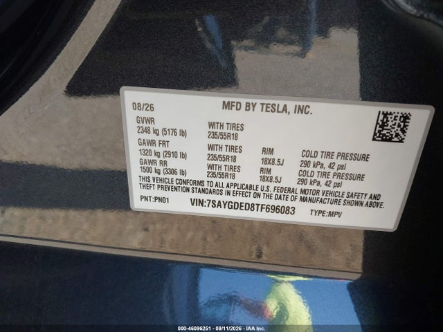 7SAYGDED8TF696083 Tesla Model Y Premium Rear-wheel Drive/rear-wheel Drive