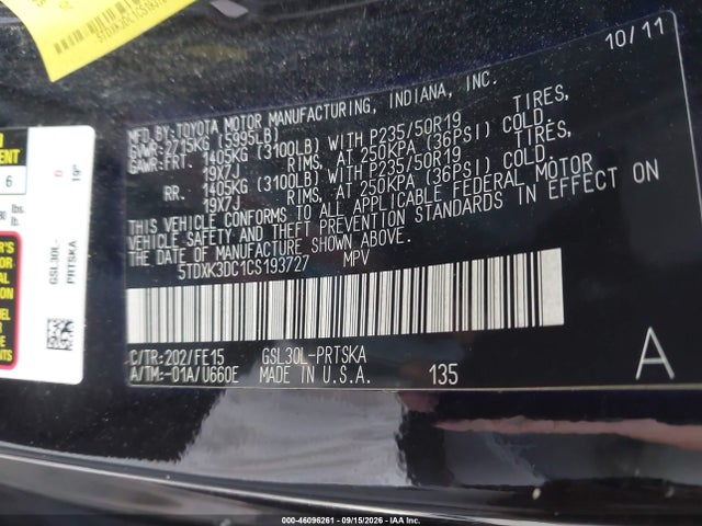Продаж на аукціоні авто 2012 Toyota Sienna Se 8 Passenger, vin: 5TDXK3DC1CS193727, номер лоту: 46096261