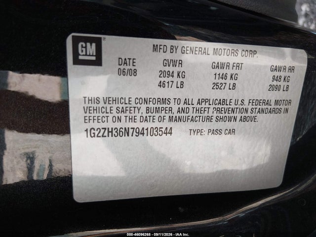 46096268 :رقم المزاد ، 1G2ZH36N794103544 vin ، 2009 Pontiac G6 Gt مزاد بيع