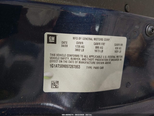 Продаж на аукціоні авто 2009 Chevrolet Cobalt Lt, vin: 1G1AT58H897287863, номер лоту: 46096270