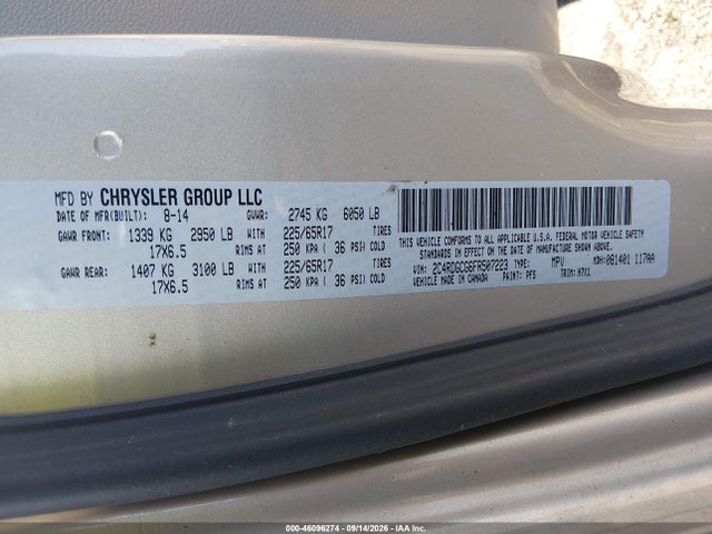 Aukcja sprzedaży 2015 Dodge Grand Caravan Sxt, vin: 2C4RDGCG6FR507223, numer aukcji: 46096274