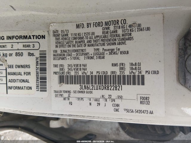 Aukcja sprzedaży 2013 Lincoln Mkz Hybrid, vin: 3LN6L2LUXDR822821, numer aukcji: 46096299