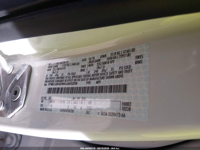 Продаж на аукціоні авто 2019 Ford Escape Sel, vin: 1FMCU9HD9KUA03256, номер лоту: 46096319