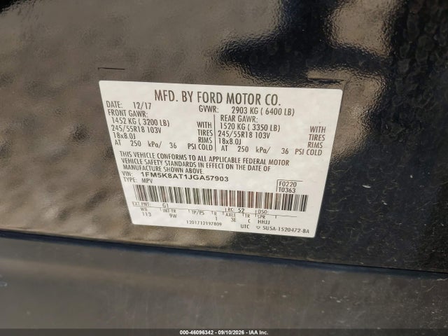Aukcja sprzedaży 2018 Ford Police Interceptor Utility, vin: 1FM5K8AT1JGA57903, numer aukcji: 46096342