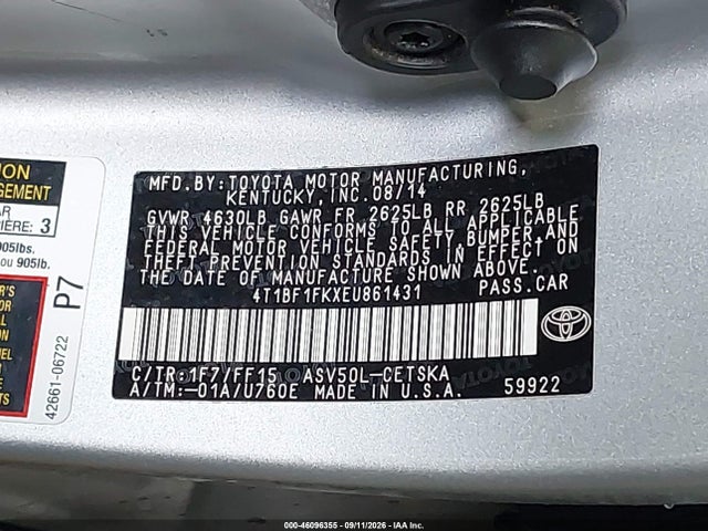 46096355 :رقم المزاد ، 4T1BF1FKXEU861431 vin ، 2014 Toyota Camry Se مزاد بيع