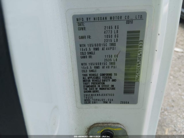 Aukcja sprzedaży 2018 Nissan Nv200 Sv, vin: 3N6CM0KN9JK697833, numer aukcji: 46096382