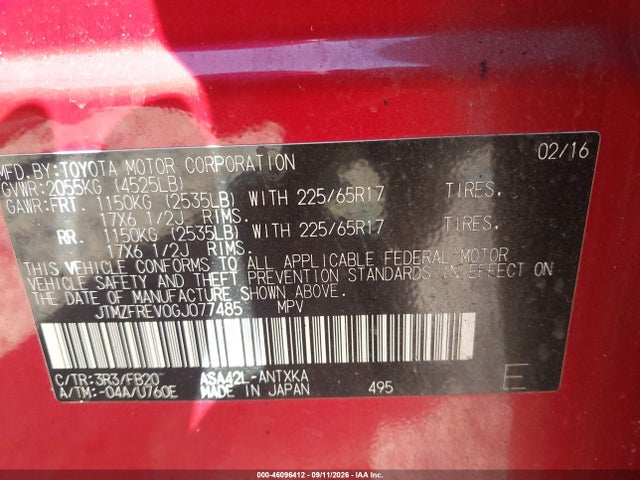 Продаж на аукціоні авто 2016 Toyota Rav4 Le, vin: JTMZFREV0GJ077485, номер лоту: 46096412