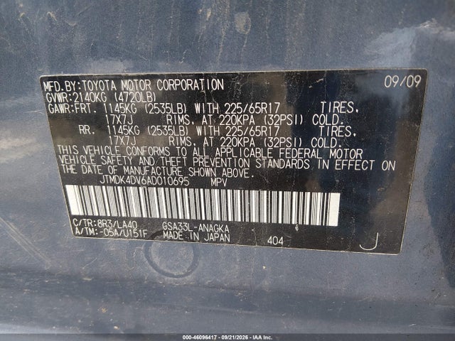 Aukcja sprzedaży 2010 Toyota Rav4 Limited V6, vin: JTMDK4DV6AD010695, numer aukcji: 46096417