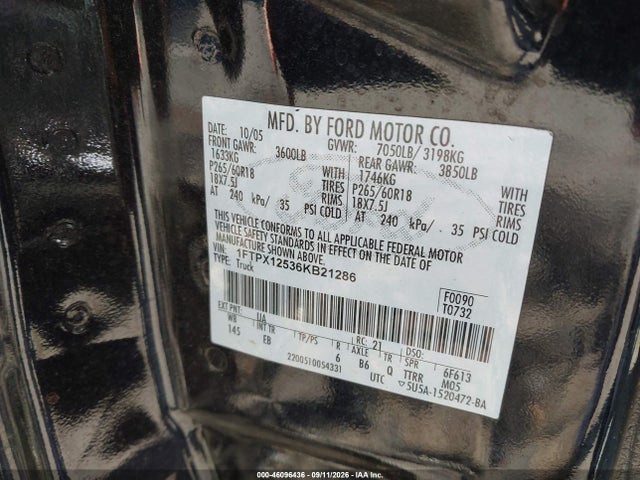 Продаж на аукціоні авто 2006 Ford F-150 Lariat/xl/xlt, vin: 1FTPX12536KB21286, номер лоту: 46096436