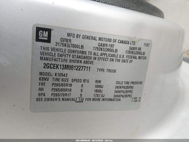 2008 Chevrolet Silverado 1500 Lt1 მანქანა იყიდება აუქციონზე, vin: 2GCEK13M981227711, აუქციონის ნომერი: 46096446