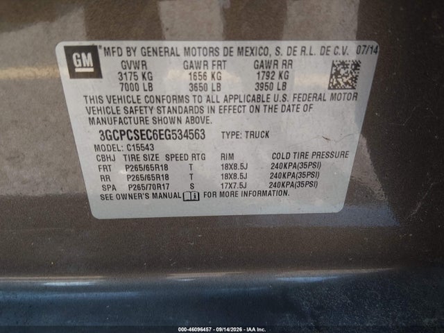 Aukcja sprzedaży 2014 Chevrolet Silverado 1500 1lz, vin: 3GCPCSEC6EG534563, numer aukcji: 46096457