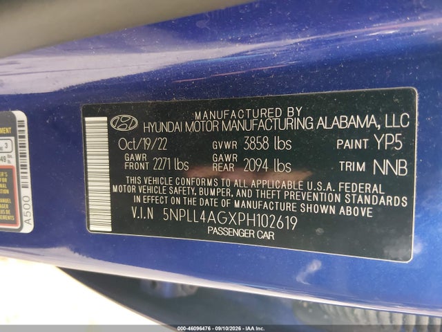 Продажа на аукционе авто 2023 Hyundai Elantra Se, vin: 5NPLL4AGXPH102619, номер лота: 46096476