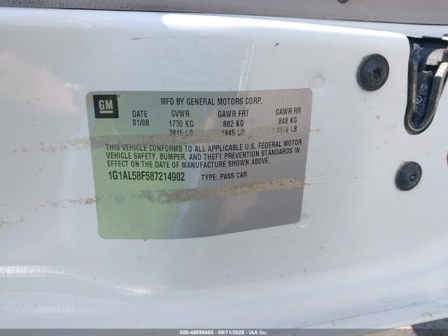 Продаж на аукціоні авто 2008 Chevrolet Cobalt Lt, vin: 1G1AL58F587214902, номер лоту: 46096480
