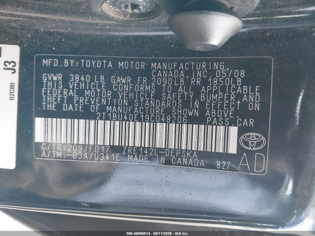 Продажа на аукционе авто 2009 Toyota Corolla S, vin: 2T1BU40E19C048206, номер лота: 46096514