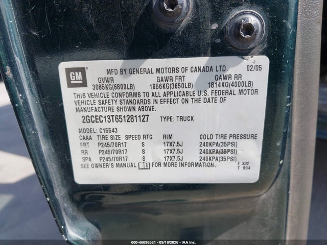 Продажа на аукционе авто 2005 Chevrolet Silverado 1500 Ls, vin: 2GCEC13T651281127, номер лота: 46096561
