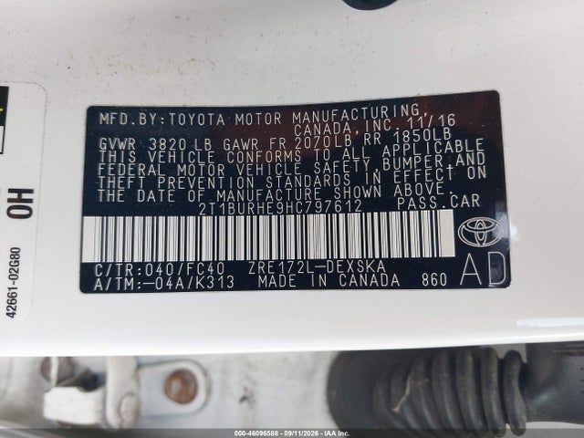 Toyota COROLLA SE 2017 2T1BURHE9HC797612 Image 9
