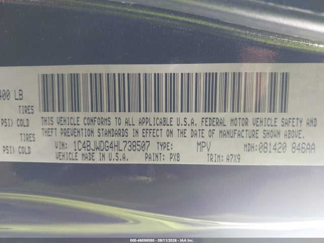Продажа на аукционе авто 2017 Jeep Wrangler Unlimited Sport 4x4, vin: 1C4BJWDG4HL738507, номер лота: 46096590