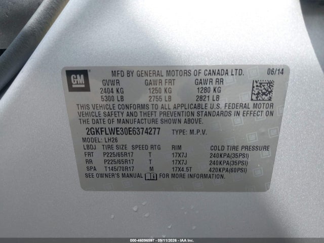 Aukcja sprzedaży 2014 Gmc Terrain Sle-2, vin: 2GKFLWE30E6374277, numer aukcji: 46096597