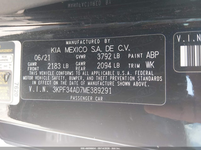 Продаж на аукціоні авто 2021 Kia Forte Gt-line, vin: 3KPF34AD7ME389291, номер лоту: 46096604