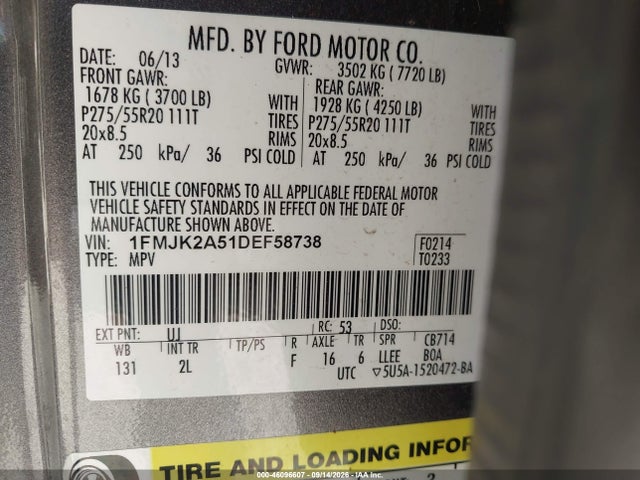 Продаж на аукціоні авто 2013 Ford Expedition El Limited, vin: 1FMJK2A51DEF58738, номер лоту: 46096607