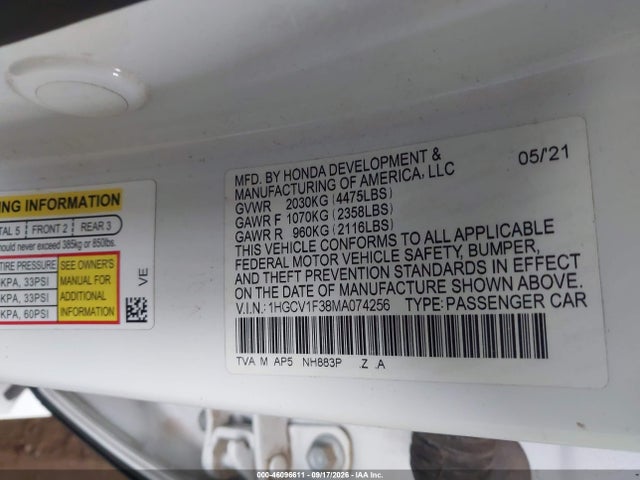 1HGCV1F38MA074256 Honda Accord Sport