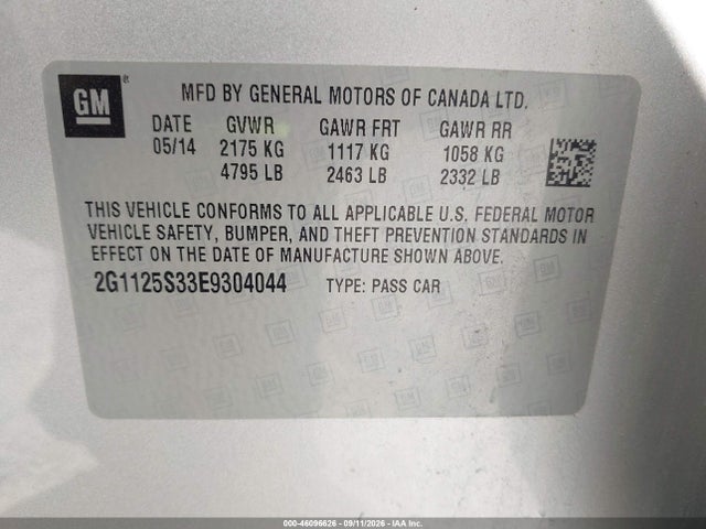 Продажа на аукционе авто 2014 Chevrolet Impala 2lt, vin: 2G1125S33E9304044, номер лота: 46096626